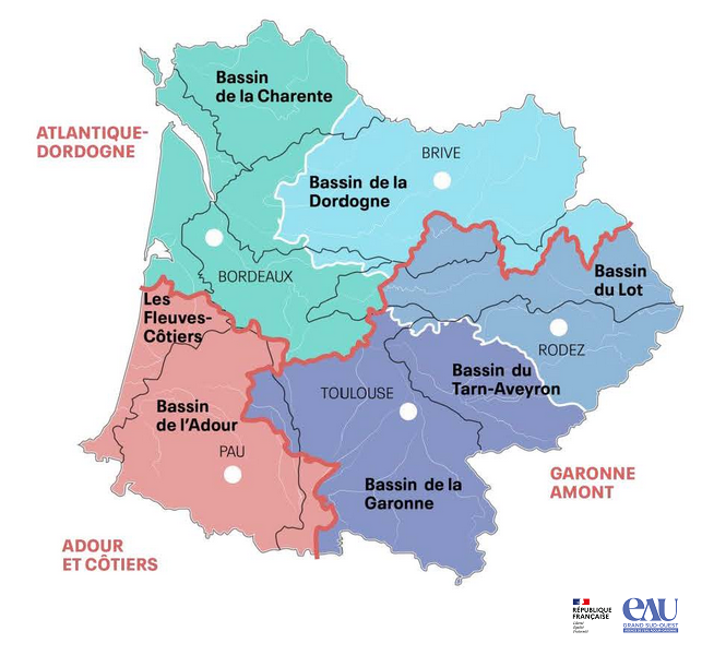 Carte hydrographique du bassin Adour-Garonne (©Agence de l'Eau Adour-Garonne)