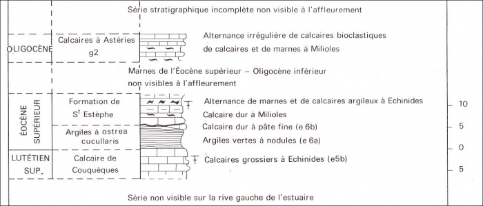 Figure 1 : La série géologique éocène connue autour du bourg de Couquèques