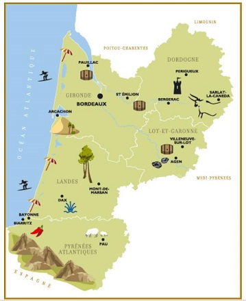 Carte touristique de l'Aquitaine