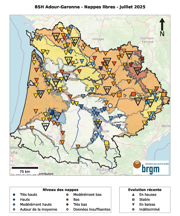 Cartographie du bassin Adour-Garonne associée au Bulletin de Situation Hydrologique