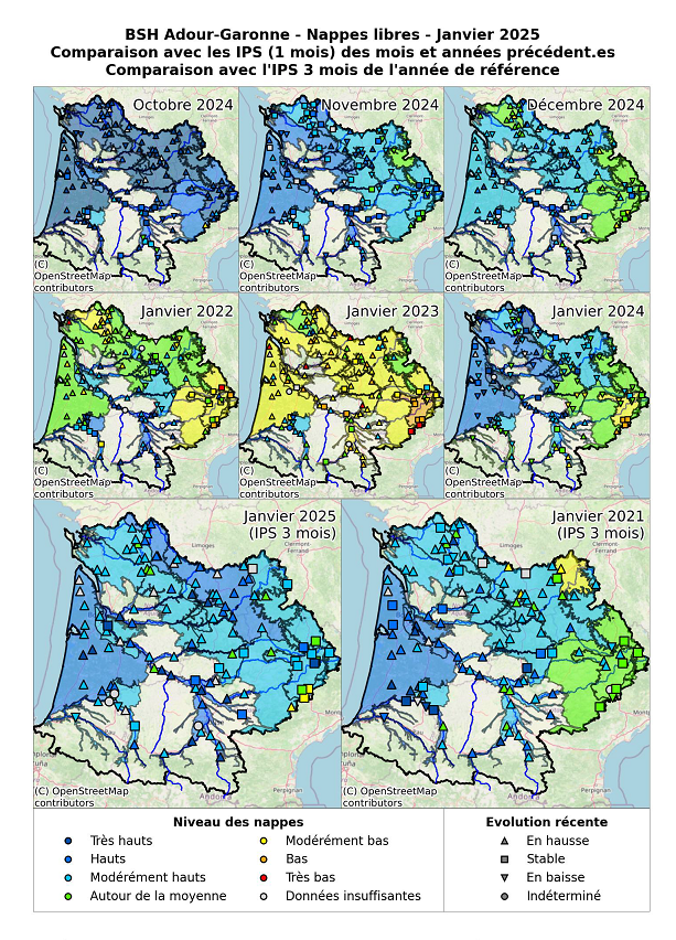 Cartographie comparative des <span class="caps">IPS</span>, lors des mois précédents