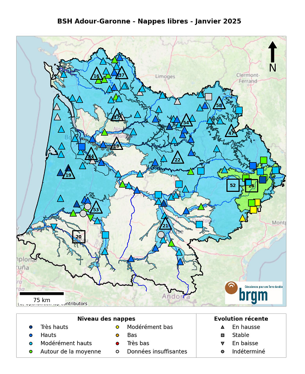 Cartographie du bassin Adour-Garonne associée au Bulletin de Situation Hydrologique