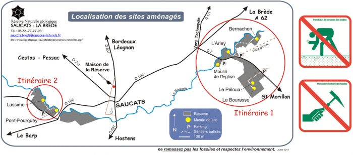 Figure 1 : Plan des sites de visite de la Réserve Naturelle géologique de Saucats - La Brède (©Réserve Naturelle géologique de Saucats - La Brède)