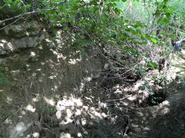 Figure 2 : Perte située dans le lit d'un cours d'eau. A gauche, banc de calcaires mésozoïques (Gutierrez T., 2013)