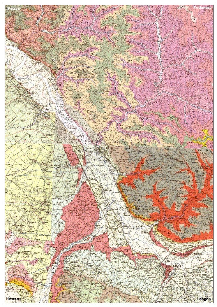 Extrait des cartes géologiques 1/50 000 de Pessac, Podensac, Hostens et Langon