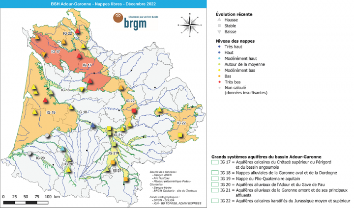 Cartographie du bassin Adour-Garonne associée au Bulletin de Situation Hydrologique
