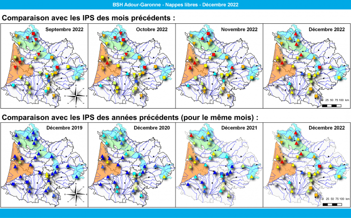 Cartographie comparative des <span class="caps">IPS</span>, lors des mois précédents